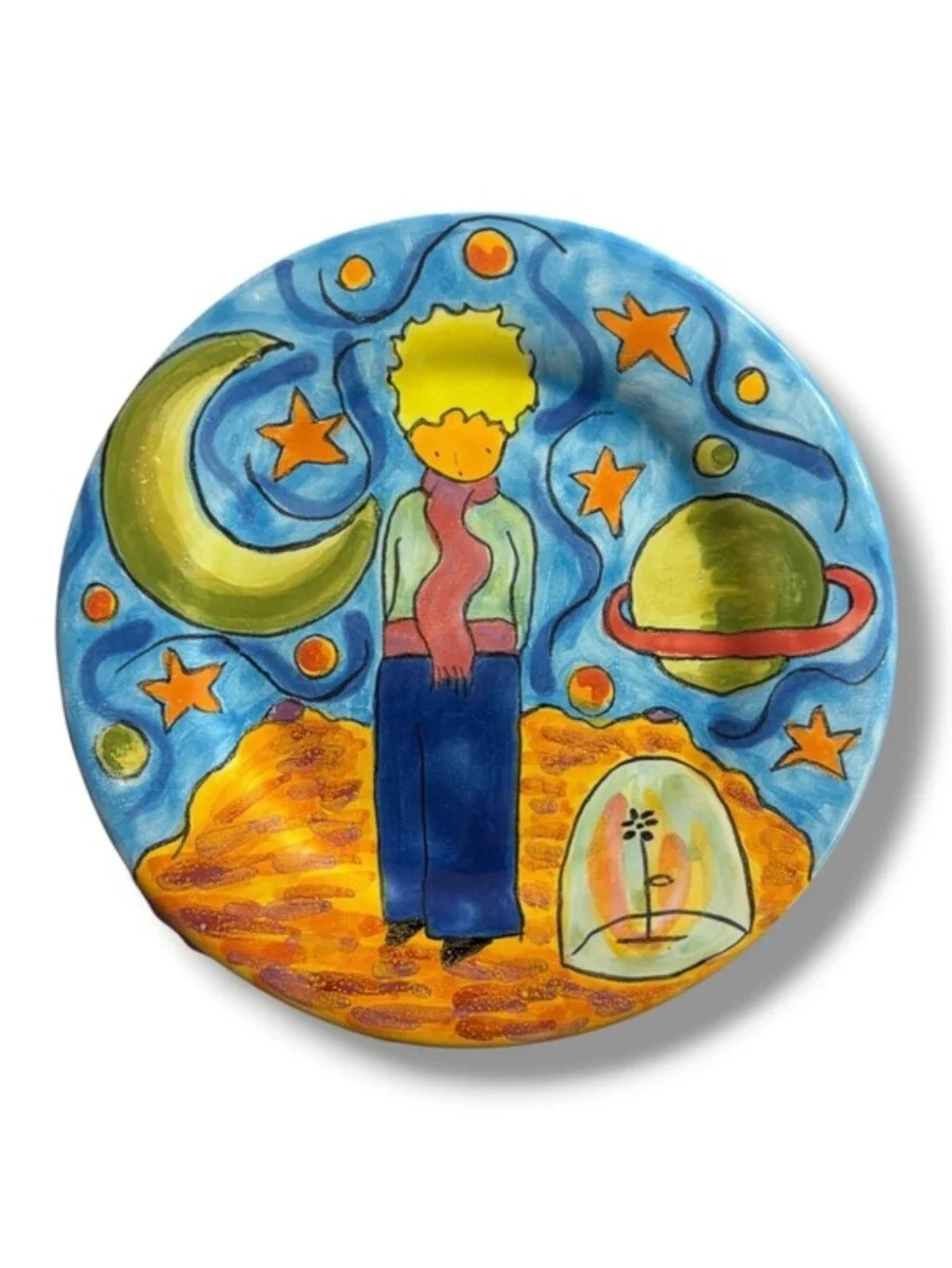 HANDMADE Painted Ceramic Plate Little Prince Illustration Tlalpan Mexico VINTAGE